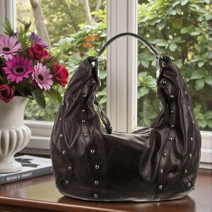Stuart Weitzman Studded Vecchio Nappa Leather Hobo Handbag